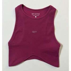 Womens SET Active Sculptflex Body Crop Tank Top Berry Large Gym Pilates Yoga